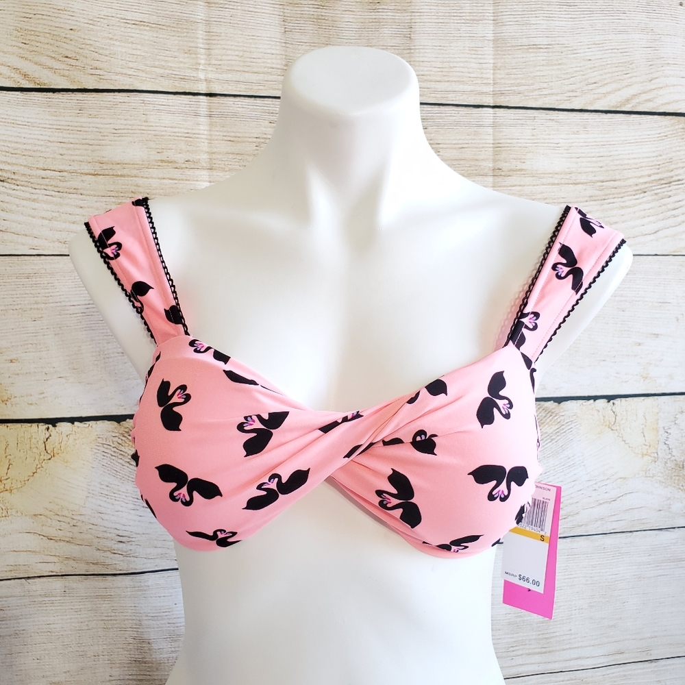 NEW Betsey Johnson Swooning Swans Bikini Top S